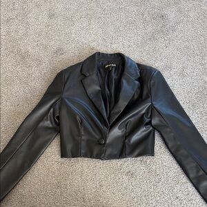 Black Faux Leather Cropped Jacket